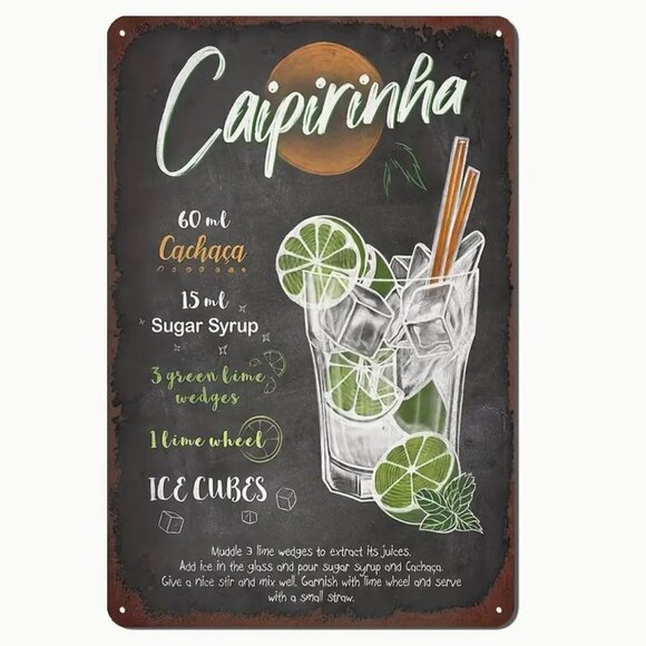 Other - 1pc 12"X18" Cocktail Recipes, Vintage Tin Sign - CAIPIRINHA